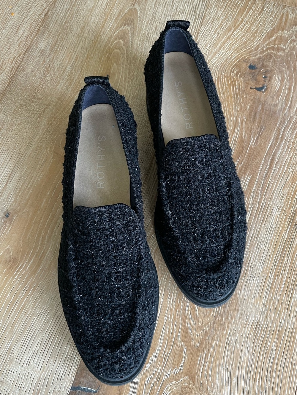 Rothy’s The Lug Loafer Boucle Black Chunky Preppy Comfy Size 9.5